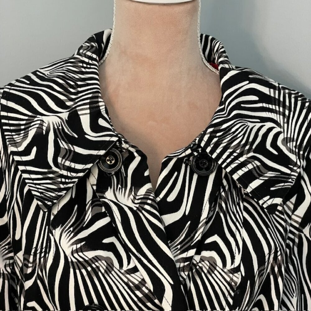 Doncaster Trench Coat Belted Abstract Print Black & White Size 12 - Picture 4 of 9